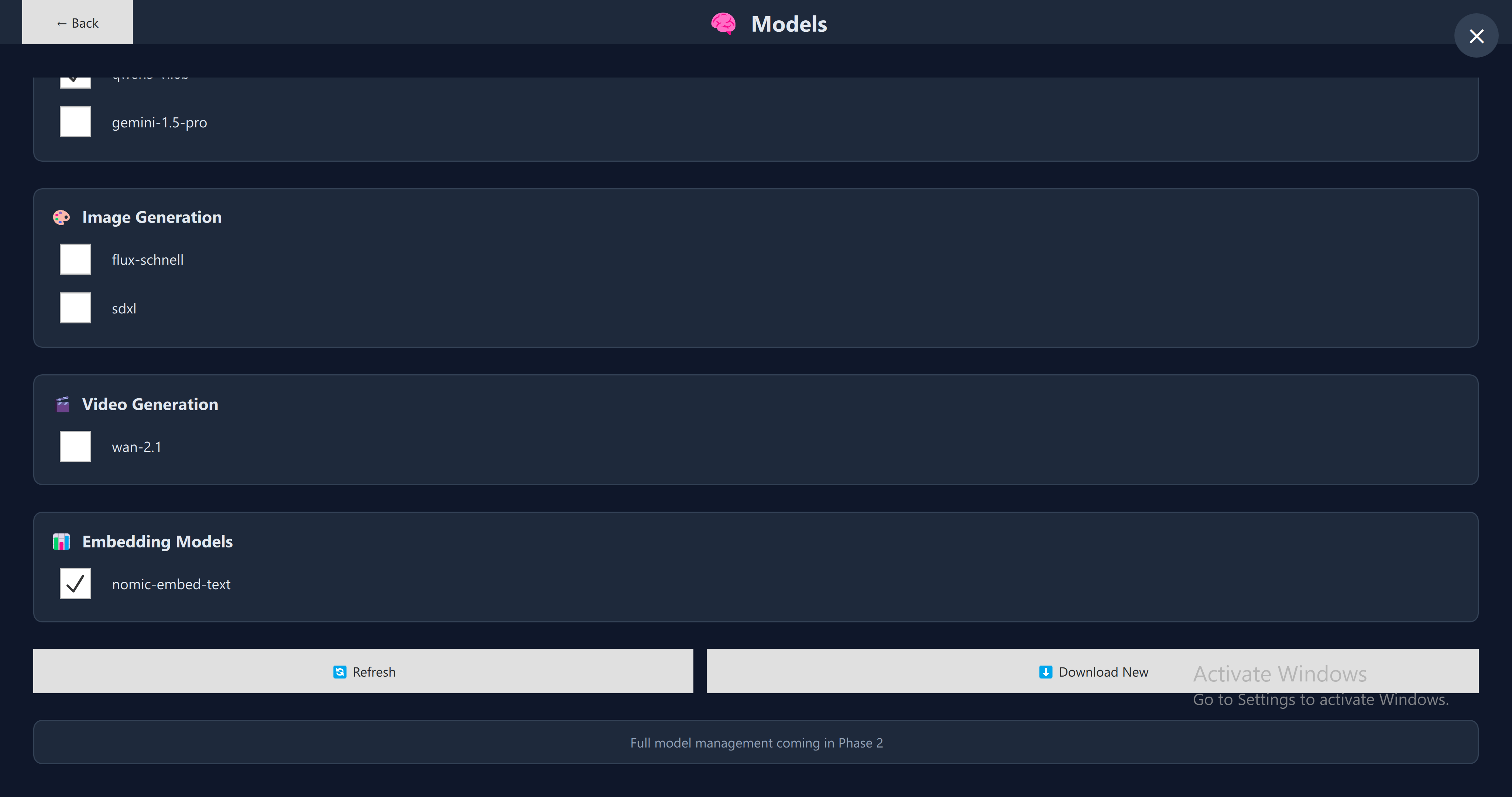 Models — generation and embedding sections