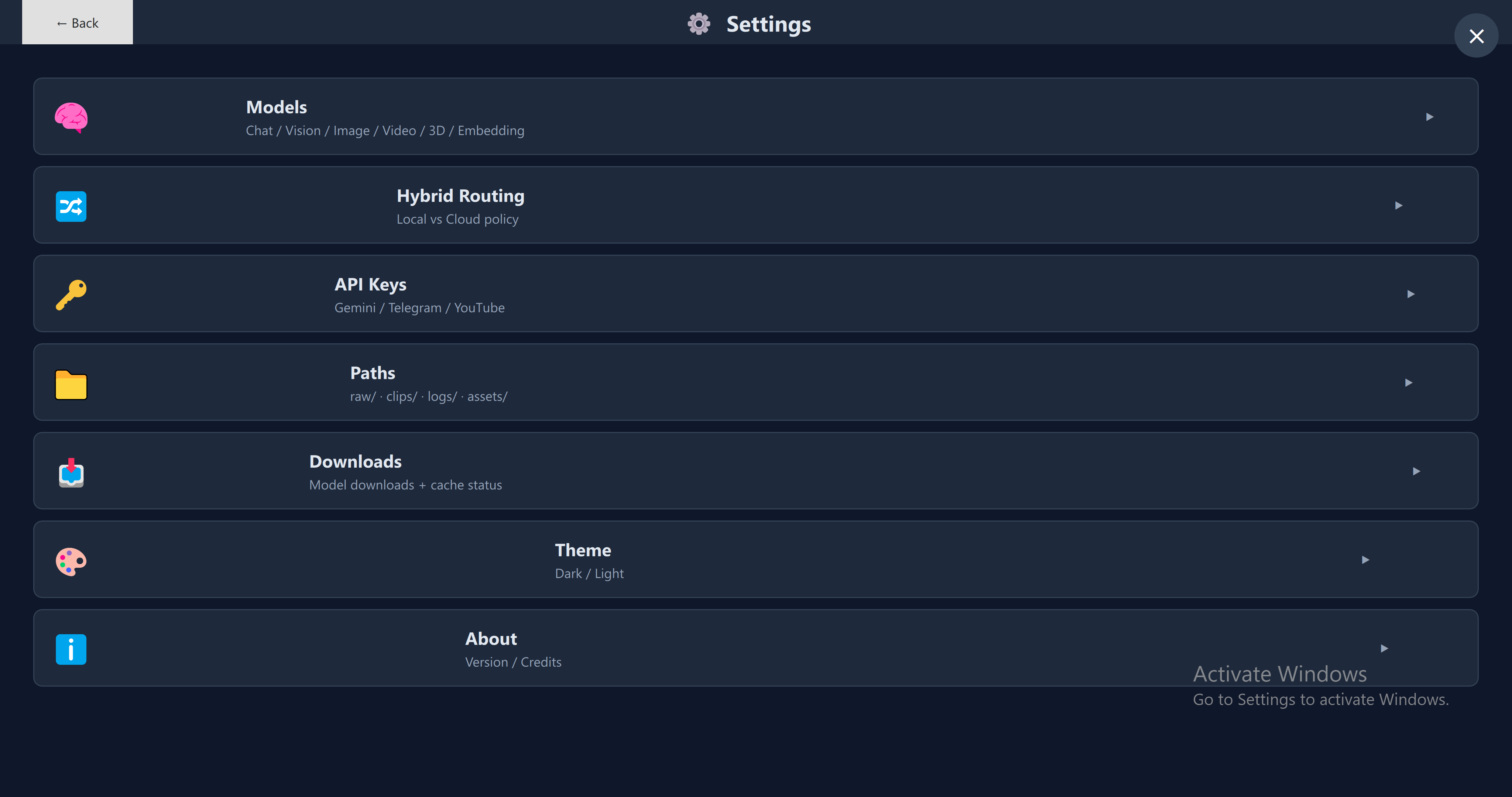 Settings Hub